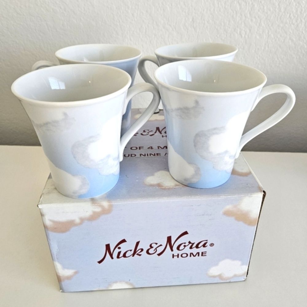 NEW (Set of 4) Nick & Nora 222 Fifth Cloud Nine 4.25" Porcelain Coffee Tea Mugs